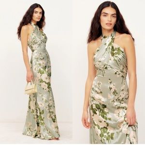 Reformation Veria Silk Maxi Dress in Tarragon Sz 4 New with tags! To big for me